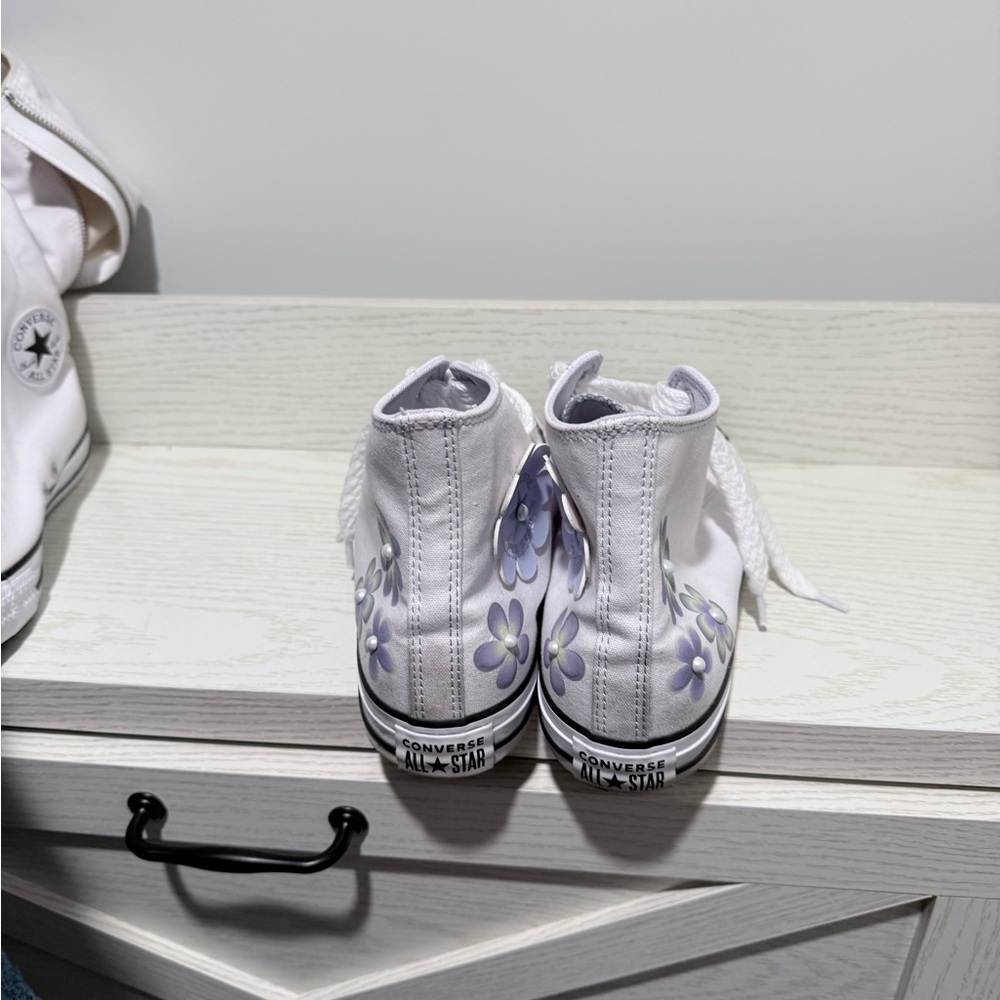 Converse Kids' White and Lavender Floral Sneakers